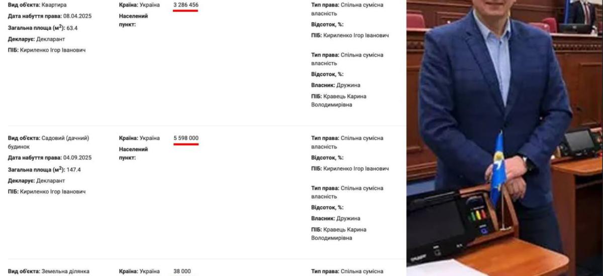 За рік війни — квартира, дача і земля на 9,4 млн: депутат Київради Кириленко, колишній адвокат Медведчука, дуже «вдало» пережив 2025-й